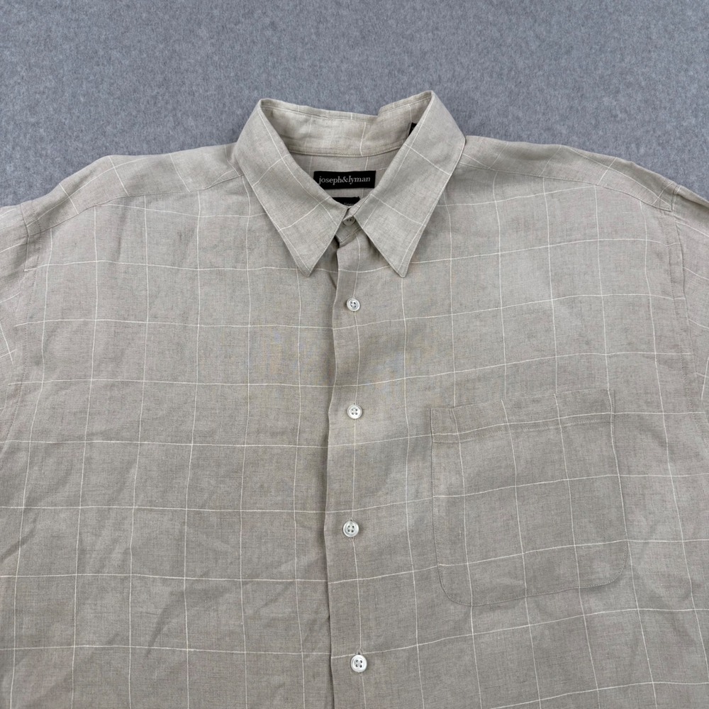 Joseph & Lyman Shirt Mens Large (Fits‎ 2XL) Beige Italian Linen Windowpane Plaid - Picture 2 of 9